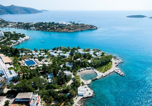 Overview of Minos Beach Art Hotel, Crete, Greece