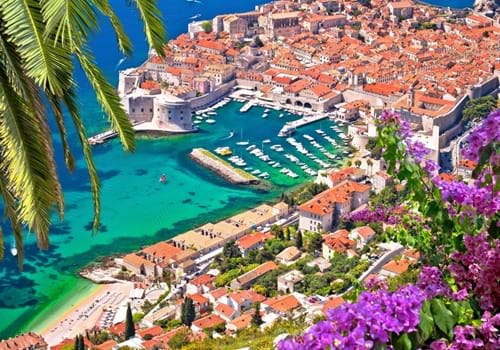 Town Of Dubrovnik Heritage Harbor View From Above, Dalmatia Region Of Croatia