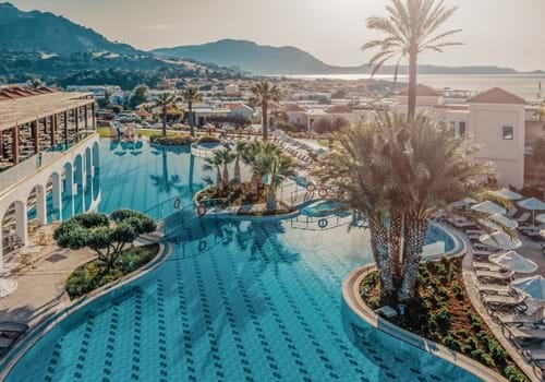 Pool area at Lindos Imperial Resort and Spa in Kiotari, Rhodes, Greece