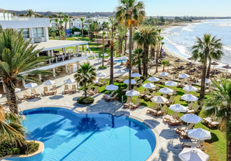 Aerial View of Swimming Pool and Beach at Golden Bay Beach Hotel, Larnaca, Cyprus