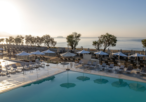 View of beach from pool at Domes Aulus Zante 