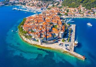 Aerial View Of Croatian Town Korcula