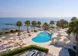 Pool area on the beachfront at Xenos Kamara Beach Apartments in Zante, Greece.